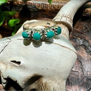 925 Sterling Silver Kingman Turquoise Band Ring Sz 8+ Southwest Stamped